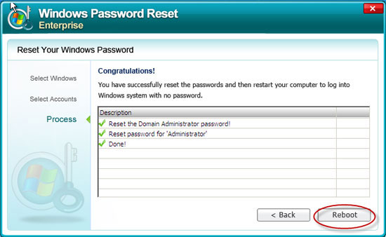 reset Windows Server 2008 admin password successful