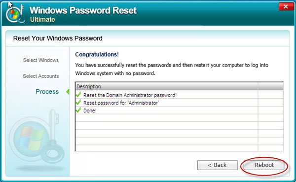 reset Windows Server 2003 admin password successful