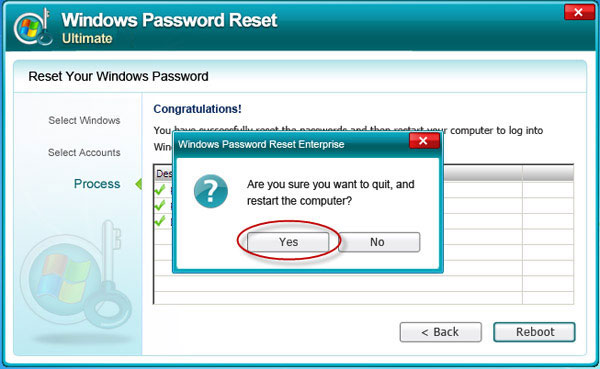 Reset Windows Server 2000 admin password successful